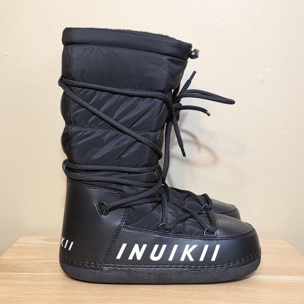Free People X Inuikii Mountain High Snow Boots Black White Women's Size 39 US 9
